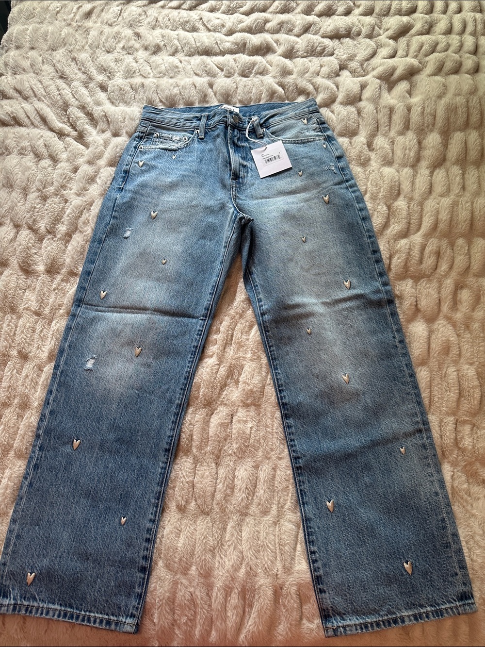 Pistola Light Blue Mid-Rise Jeans with Heart Embroidery Brand New size 28 - Picture 3 of 13